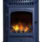 Sahara – Gasofen 3,4 kW aus echtem Gusseisen – Zusatzheizung im traditionellen Design, Saphirblau matt – Holzfeuer-Effekt, mobil auf Rollen (Modell Provence)