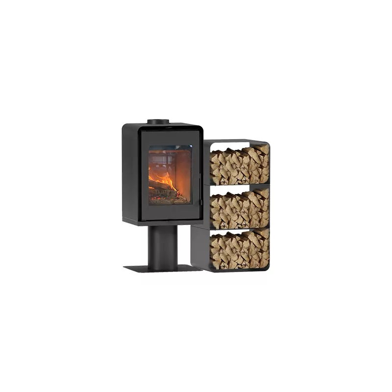 Holzofen Domino mit Standfuß und 3-stufigem Holzlager – 8,5 kW